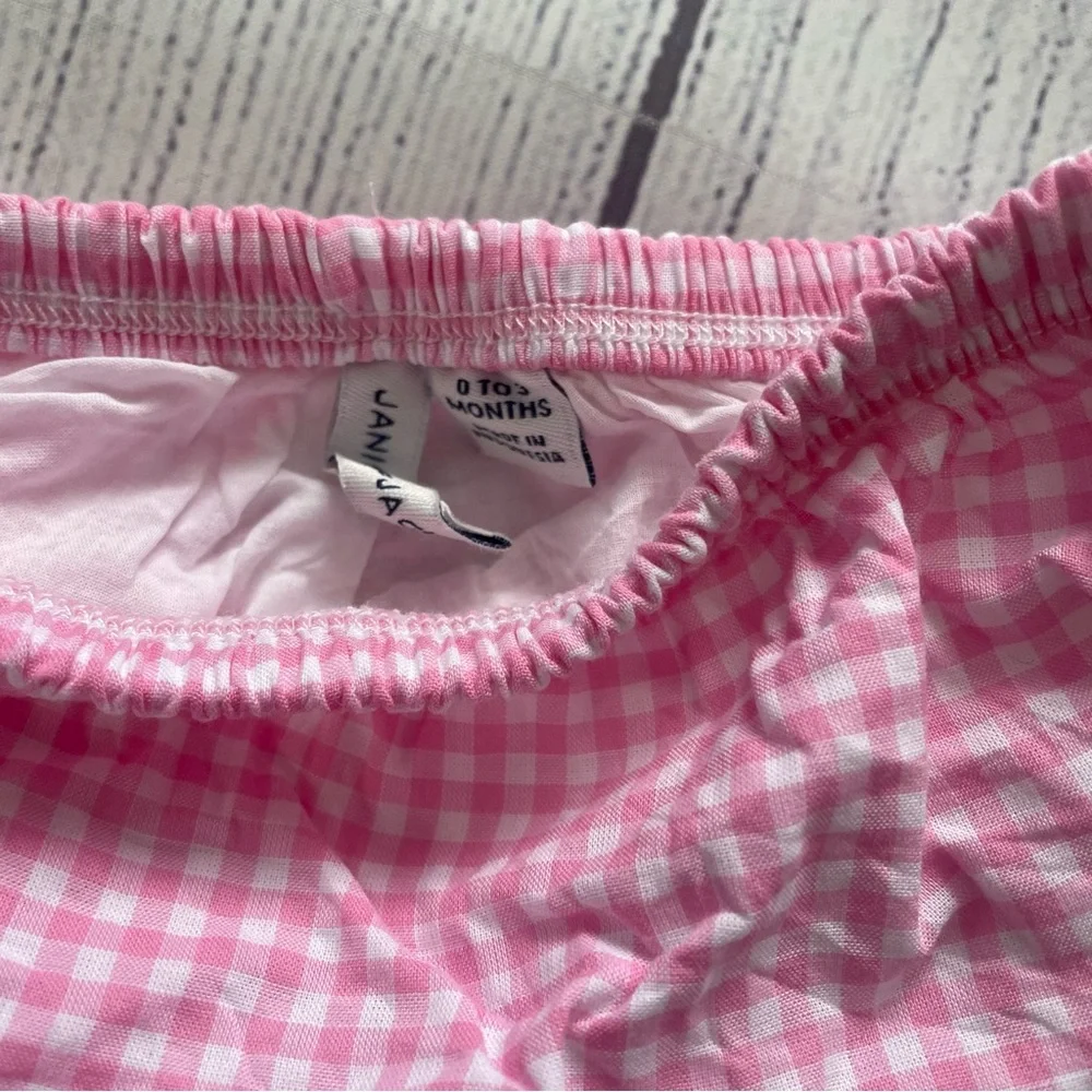 Janie and Jack Girls Pink Gingham Baby Dress and Bloomers Set Size 0-3 months